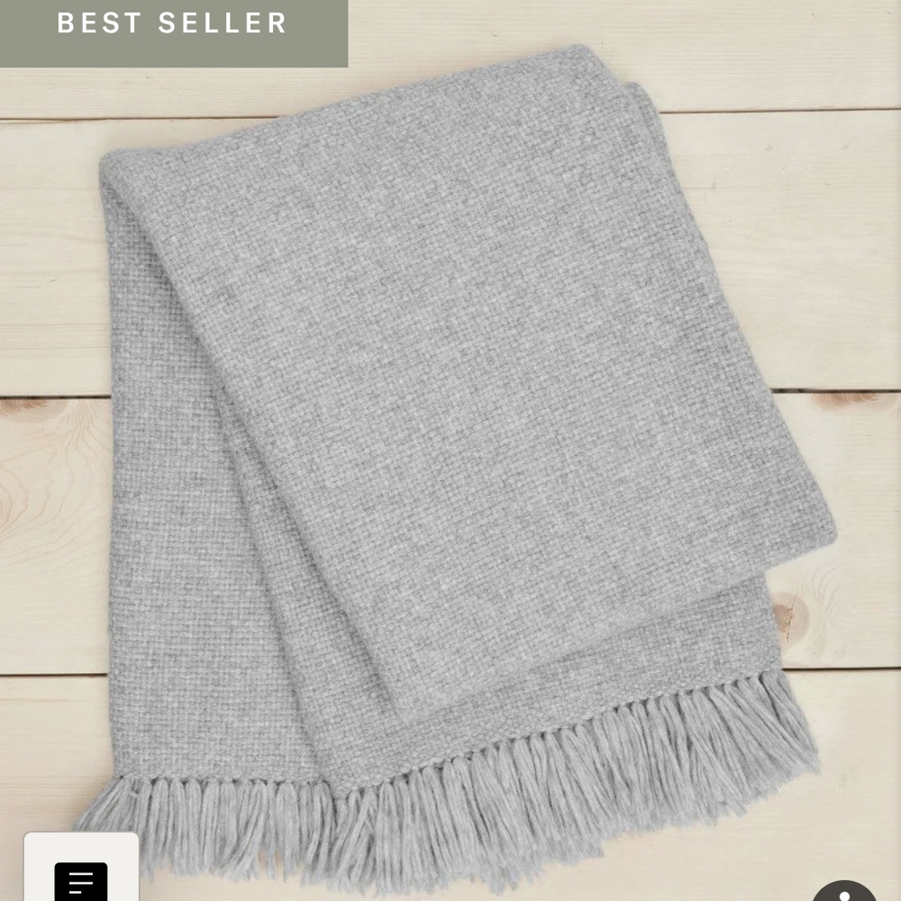 Jenni Kayne light gray alpaca throw blanket w/ fringe - soft neutral elegant